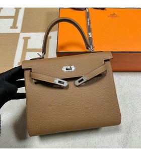 Kelly Togo 3G Kastanje & 0D roze Zilver Hardware 25cm Volledig Handgemaakt