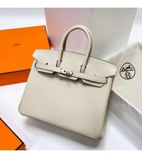 Birkin Togo Ck10 Romig Wit Zilver Hardware Phw 25cm Volledig Handgemaakt