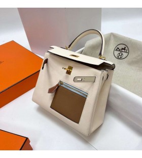 Kelly Colormatic Swift i2 Romige Witte Goud Hardware Ghw 25cm Volledig Handgemaakt