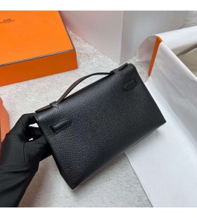 Mini Kelly Pochette Epsom Ck89 Zwart Goud Hardware Ghw 22cm Volledig Handgemaakt