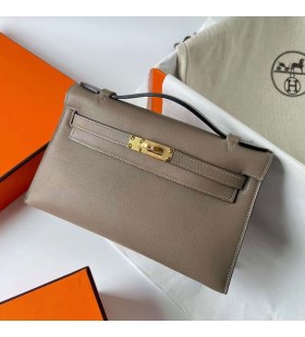 Mini Kelly Pochette Swift M8 gris ashpite Gouden Hardware Ghw 22cm Volledig Handgemaakt
