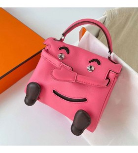 Kelly doll Swift 8W pink lipstick & Coffee Zilver Hardware 16cm Volledig Handgemaakt