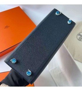 Kelly Epsom Ck76 Diep Blauw Zilver Hardware 25cm Phw Volledig Handgemaakt