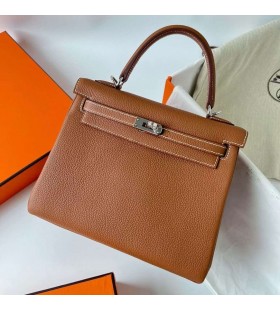 Kelly Togo Ck37 Golden Brown Silver Hardware 25cm Phw Volledig Handgemaakt