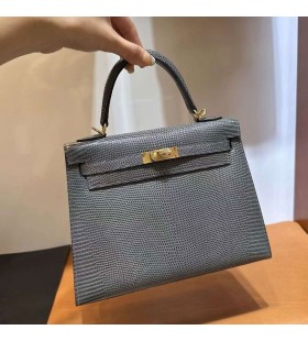 Kelly Hagedis 84 Diep Grijs Goud Hardware 25cm Volledig Handgemaakt Ghw