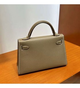 Tassen mini Kelly Epsom Ck18 Etoupe Grijs Goud Hardware 19cm Volledig Handgemaakt Ghw