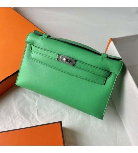 Kelly Pochette Swift 0Z Frisse Groen Zilver Hardware 22cm Volledig Handgemaakt Phw