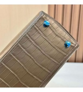 Kelly Mat Alligator M1 Nieuwe Etoupe Grijs Goud Hardware 25cm Volledig Handgemaakt Ghw