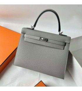 Kelly Epsom 4Z Gull grey Silver Hardware 25cm Volledig Handgemaakt Phw