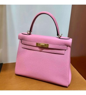 Tassen Kelly Togo 5P Cherry roze Goud Hardware 28cm Volledig Handgemaakt Ghw