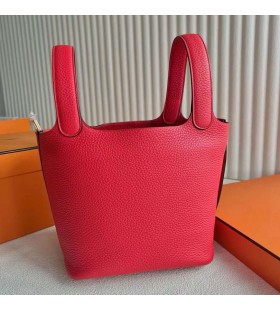 Picotin Clemence TC S3 Helder Rood met Gouden Hardware 18cm Volledig Handgemaakt Ghw