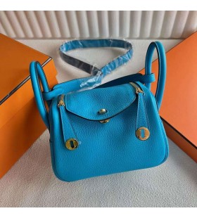 Mini Lindy Clemence 0F Heldere Blauwe Goud Hardware 19cm Volledig Handgemaakt Ghw