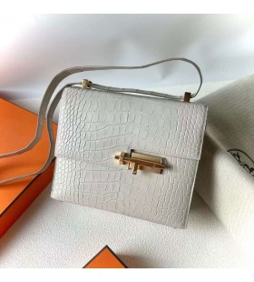 Tassen Verrou Mat Alligator Krokodil 8L Crème Wit Goud Hardware 21cm Volledig Handgemaakt Ghw