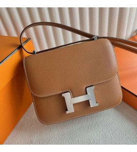 Constance Epsom Ck37 Golden Brown Silver Hardware 18cm Volledig Handgemaakt Phw