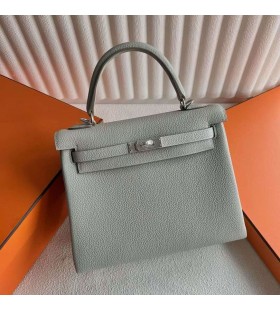 Kelly Togo Ck80 Pearl grey Silver Hardware 25cm Volledig Handgemaakt Phw