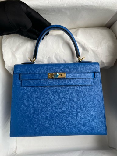 Kelly Epsom Sininen Roya Kultaa Laitteisto GHW 25cm Koko Käsintehty
