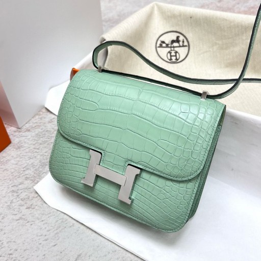 Constance matta Alligaattori 6U Minttu vihreä Hopea Laitteisto Phw 18cm Täysin Käsintehty