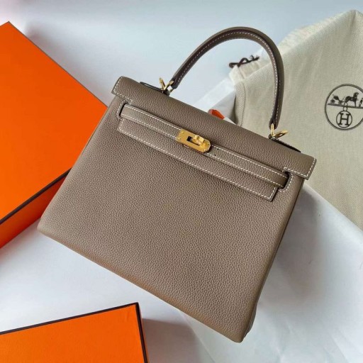 Kelly Togo Ck18 Etoupe Harmaa Kulta Hardware Ghw 25cm Koko Käsintehty