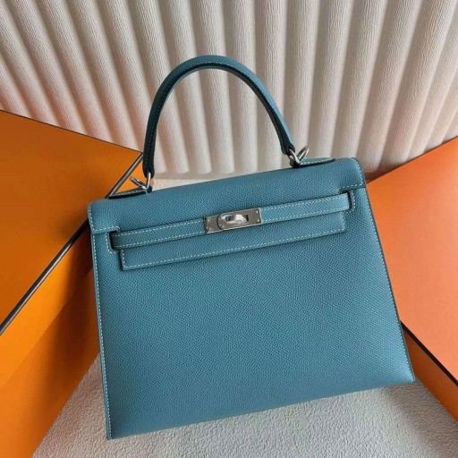 Kelly Epsom Ck75 Denim sininen Hopea Laitteisto-25cm Koko Käsintehty Phw