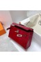 Mini Kelly Pochette Kiiltävä Alligaattori krokotiili Ck95 Ferrari punainen Hopea Laitteisto Phw 22cm Koko Käsintehty