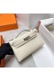 Mini Kelly Pochette Swift-Ck10 Kermainen Valkoinen Hopea Laitteisto Phw 22cm Koko Käsintehty