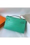 Kelly Pochette Matta Alligaattori Krokotiili 6W Minttu vihreä Hopea Laitteisto-22cm Koko Käsintehty Phw