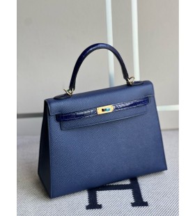 Kelly Touch Epsom & kiiltävä krokotiili gem blue Gold Laitteisto-25cm Koko Käsintehty