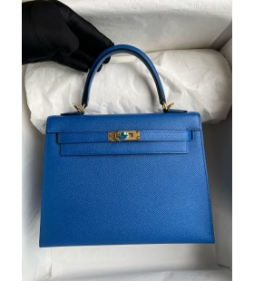Kelly Epsom Sininen Roya Kultaa Laitteisto GHW 25cm Koko Käsintehty