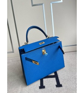 Kelly Epsom Sininen Roya Kultaa Laitteisto GHW 25cm Koko Käsintehty