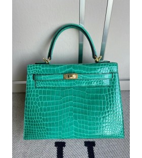 Kelly kiiltävä alligaattori krokotiili O6 emerald Kultaa Laitteisto GHW 25cm Koko Käsintehty