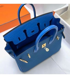 Birkin Touch Togo & Matta Alligaattori krokotiili Sininen Kulta Laitteisto-25cm Koko KÃ¤sintehty