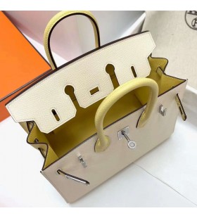 Birkin Sellier Epsom I2 Kermainen Valkoinen & 1Z vaaleankeltainen Hopea Laitteisto-25cm Koko KÃ¤sintehty