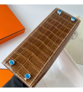 Kelly kiiltävä porosus crocodile ck17 Kahvin Ruskea Kulta Laitteisto-Ghw 25cm Koko Käsintehty