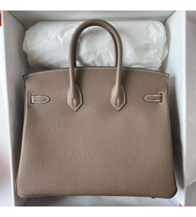 Birkin Togo Ck18 Etoupe Harmaa Hopea Laitteisto Phw 25cm Koko Käsintehty