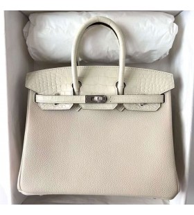 Birkin Touch Togo & Matta Alligaattori krokotiili Ck10 8L Kermainen Valkoinen Hopea Laitteisto Phw 25cm Koko Käsintehty
