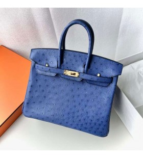 Birkin Strutsi I7 Lasitettu sininen Kulta Laitteisto-25cm Koko Käsintehty Ghw