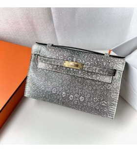 Mini Kelly Pochette Lisko 1B Ensisijainen vÃ¤ri Hopea Laitteisto-22cm Koko KÃ¤sintehty Phw