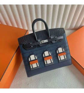 Birkin pieni talo Rajoitettu Tumma Sininen Hopea Laitteisto-20cm Koko Käsintehty Phw