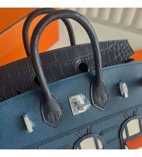 Birkin pieni talo Rajoitettu Tumma Sininen Hopea Laitteisto-20cm Koko Käsintehty Phw