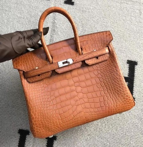 Birkin Crocodile Mat kaki couleur Argent Matériel 25cm à Plein fait à la Main