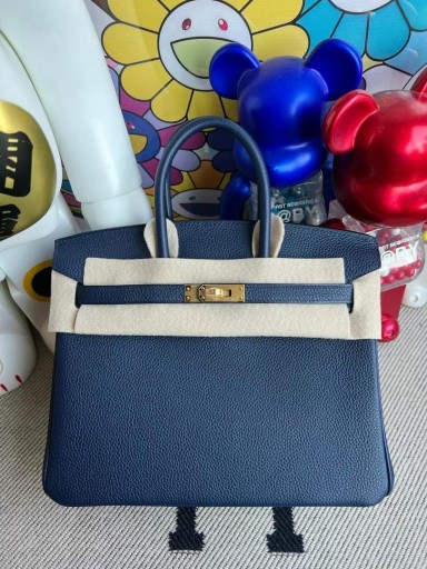 Birkin Togo Ck73 Gem Bleu Matériel d'Or Ghw 25cm à Plein fait à la Main
