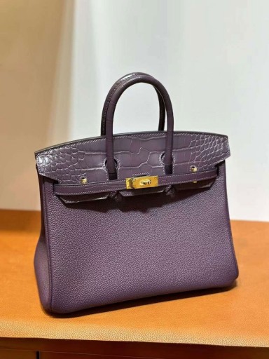 Birkin Touch Togo & Mat Alligator Ck59 Raisin pourpre Matériel d'Or 25cm Pleine Main Ghw