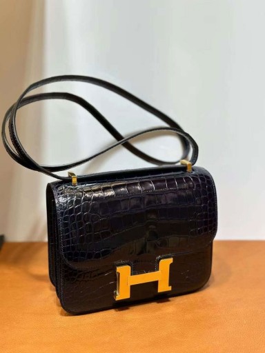 Constance Brillant Alligator Crocodile Ck76 Profonde de la Mer de l'Or Bleu Matériel 18cm Pleine Main Ghw