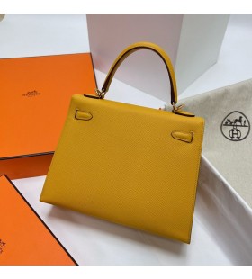 Kelly Epsom 9D Ambre jaune Or Hardware Ghw 25cm à Plein fait à la Main