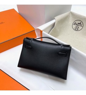 Mini Kelly pochette Swift ck89 Noir Or Hardware Ghw 22cm Plein fait à la Main