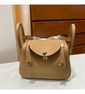 Mini Lindy Clemence 4B Biscuit en Or Jaune Matériel Ghw 19cm Plein fait à la Main