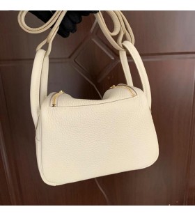 Mini Lindy Clemence Ck10 blanc Crémeux Matériel d'Or Ghw 19cm Plein fait à la Main