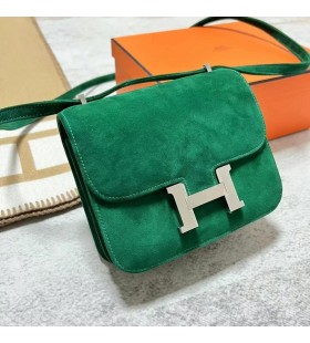 Constance Suede U4 Velours vert Argent Matériel Phw 18cm Plein fait à la Main