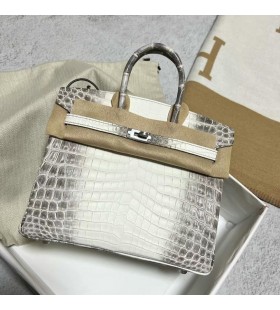 Birkin crocodile Mat de l'Himalaya Argent Matériel Phw 25cm à Plein fait à la Main