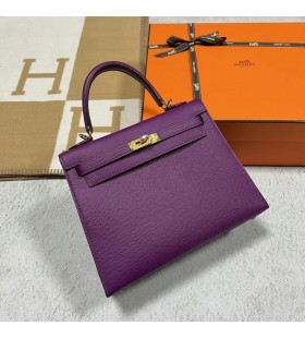 Kelly Epsom P9 Anémone Violet Matériel d'Or de 25 cm à Plein fait à la Main